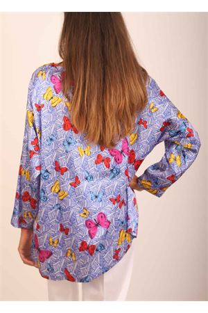 t-shirt in pura seta stretch con farfalle Laboratorio Capri | MAXITSHIRTFARFALLEBLU